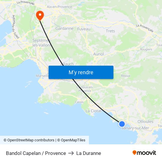 Bandol Capelan / Provence to La Duranne map