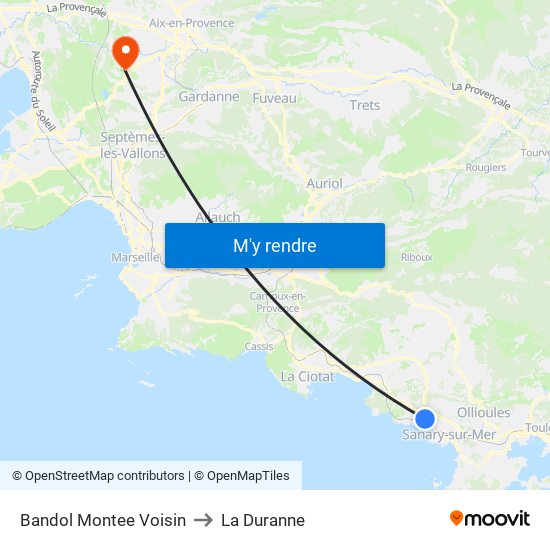 Bandol Montee Voisin to La Duranne map