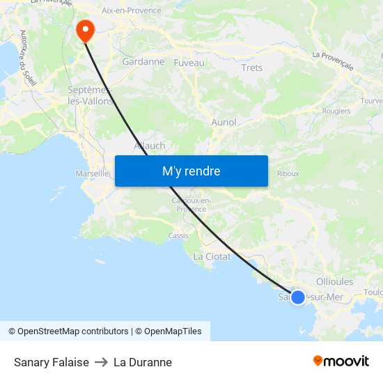 Sanary Falaise to La Duranne map