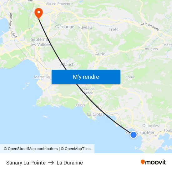 Sanary La Pointe to La Duranne map