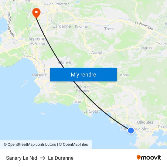 Sanary Le Nid to La Duranne map