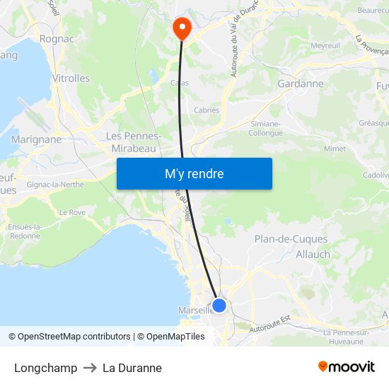 Longchamp to La Duranne map