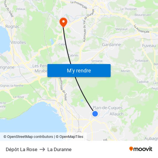 Dépôt La Rose to La Duranne map