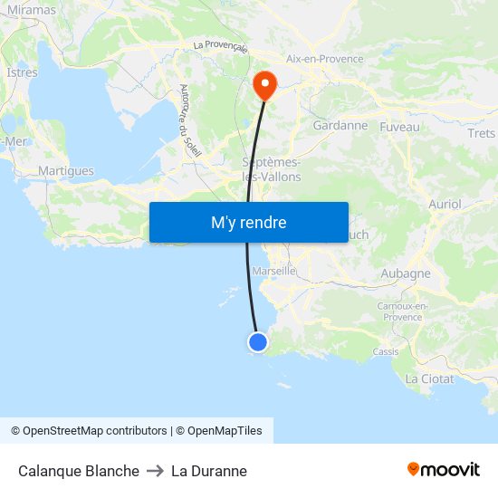 Calanque Blanche to La Duranne map
