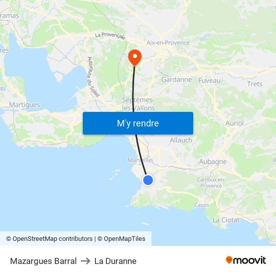 Mazargues Barral to La Duranne map