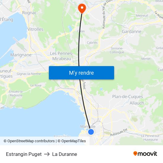 Estrangin Puget to La Duranne map