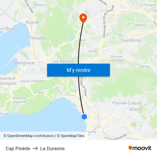 Cap Pinède to La Duranne map