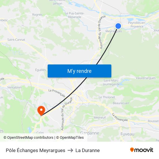 Pôle Échanges Meyrargues to La Duranne map