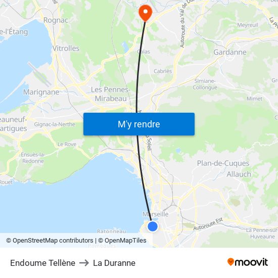 Endoume Tellène to La Duranne map