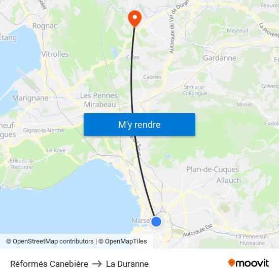 Réformés Canebière to La Duranne map
