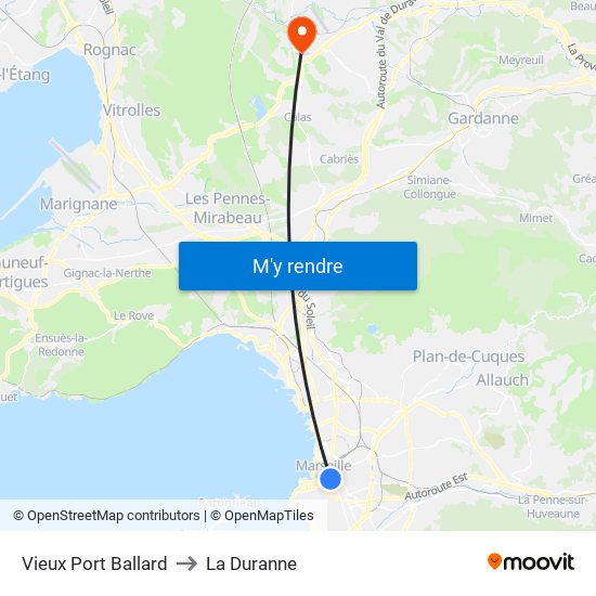Vieux Port Ballard to La Duranne map