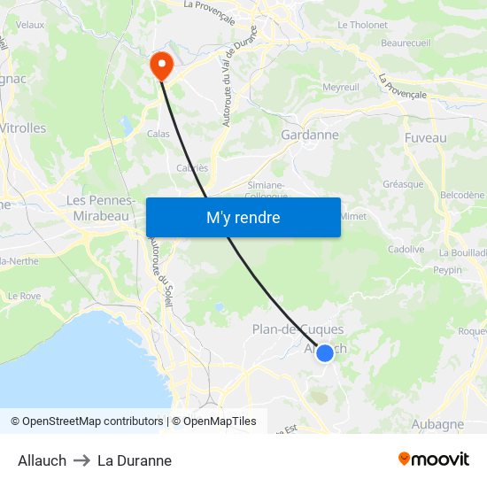 Allauch to La Duranne map