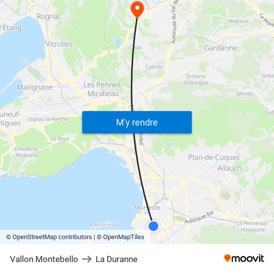 Vallon Montebello to La Duranne map