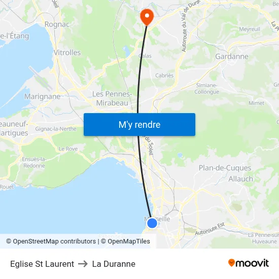 Eglise St Laurent to La Duranne map