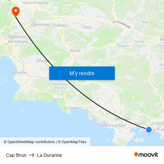 Cap Brun to La Duranne map