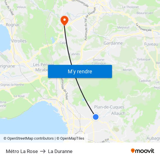 Métro La Rose to La Duranne map