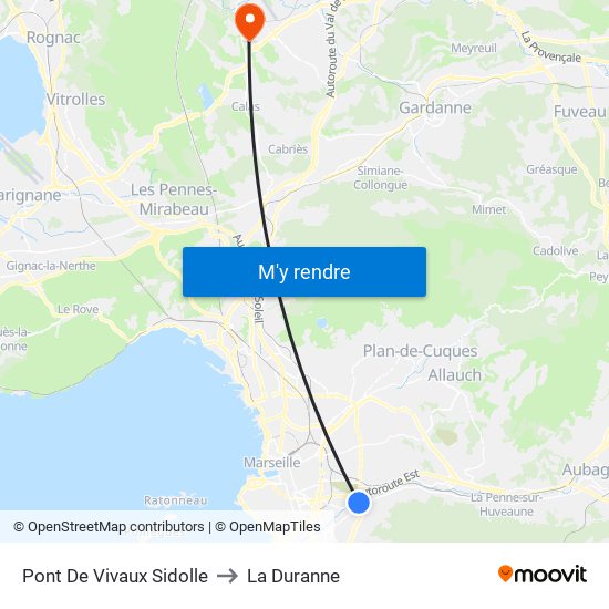 Pont De Vivaux Sidolle to La Duranne map