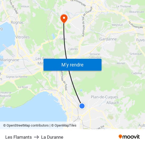 Les Flamants to La Duranne map