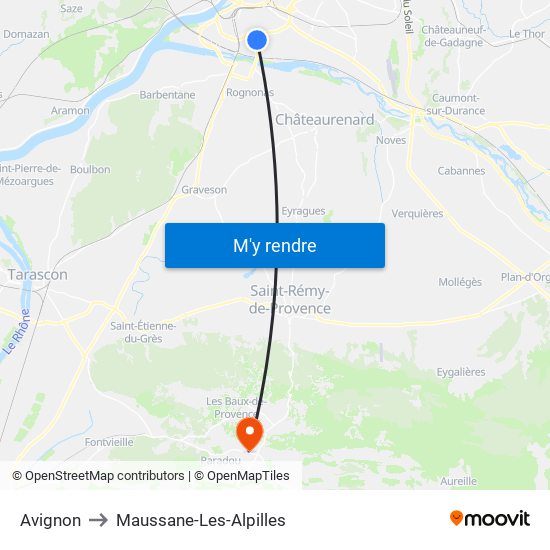 Avignon to Maussane-Les-Alpilles map