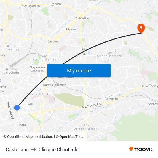 Castellane to Clinique Chantecler map