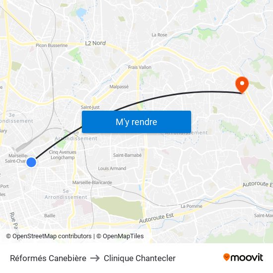 Réformés Canebière to Clinique Chantecler map