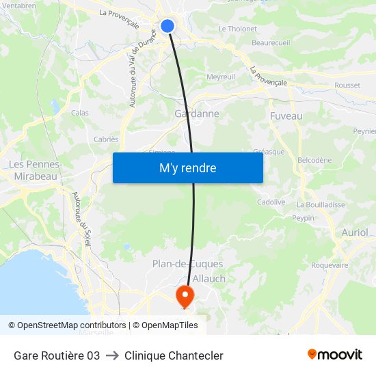 Gare Routière 03 to Clinique Chantecler map