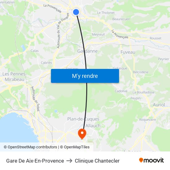 Gare De Aix-En-Provence to Clinique Chantecler map
