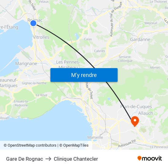 Gare De Rognac to Clinique Chantecler map