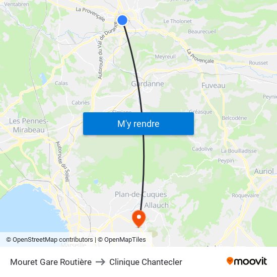 Mouret Gare Routière to Clinique Chantecler map