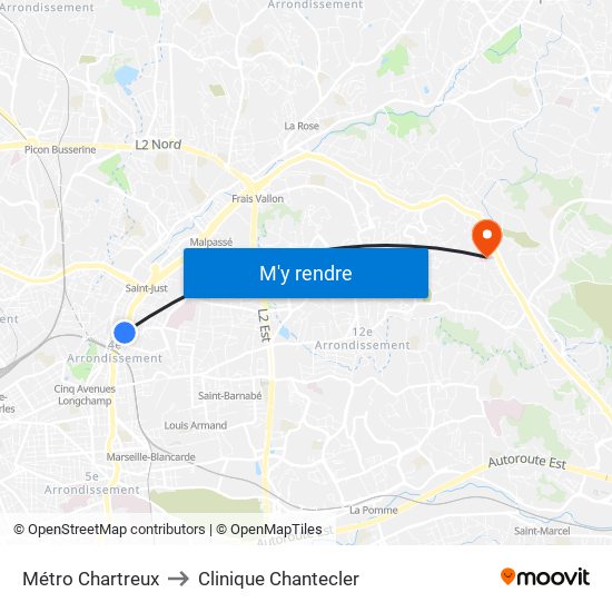Métro Chartreux to Clinique Chantecler map