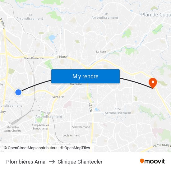 Plombières Arnal to Clinique Chantecler map
