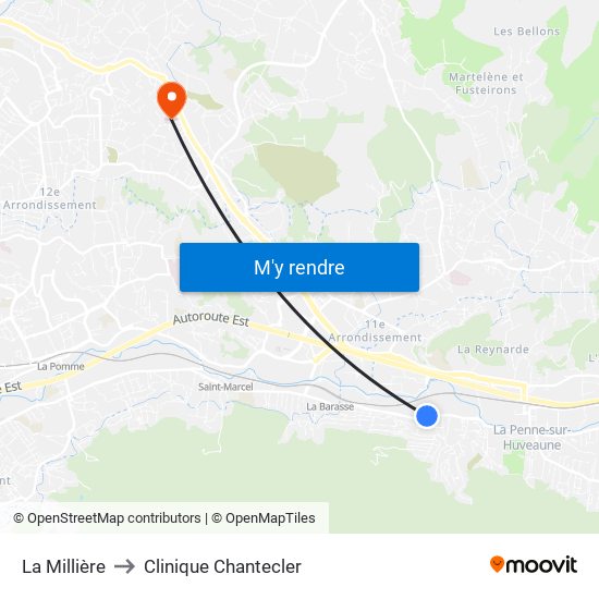 La Millière to Clinique Chantecler map