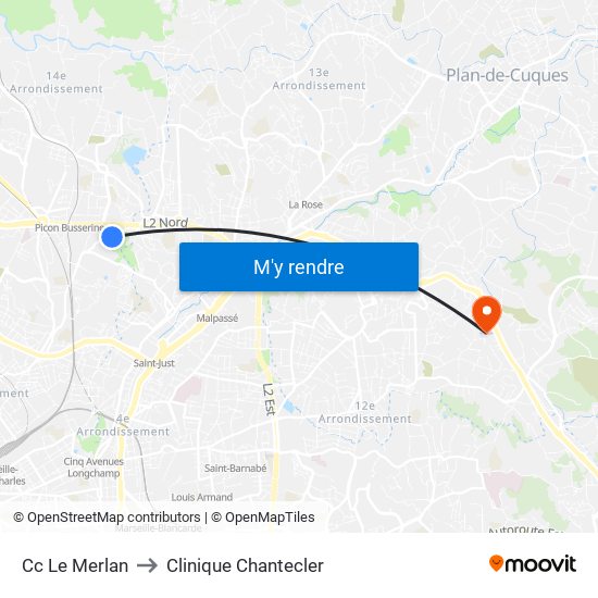 Cc Le Merlan to Clinique Chantecler map