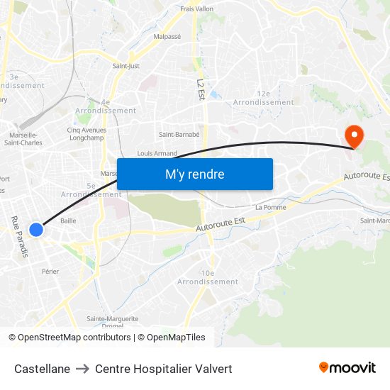 Castellane to Centre Hospitalier Valvert map