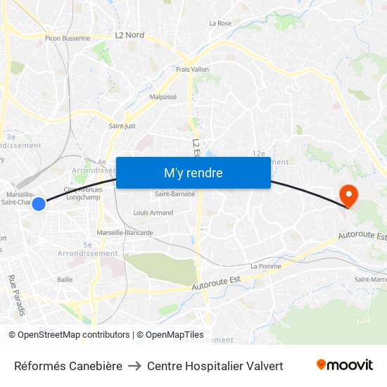 Réformés Canebière to Centre Hospitalier Valvert map
