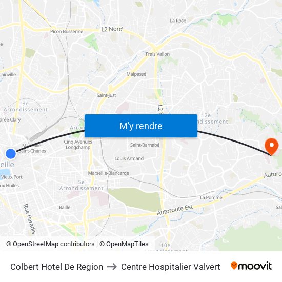 Colbert Hotel De Region to Centre Hospitalier Valvert map