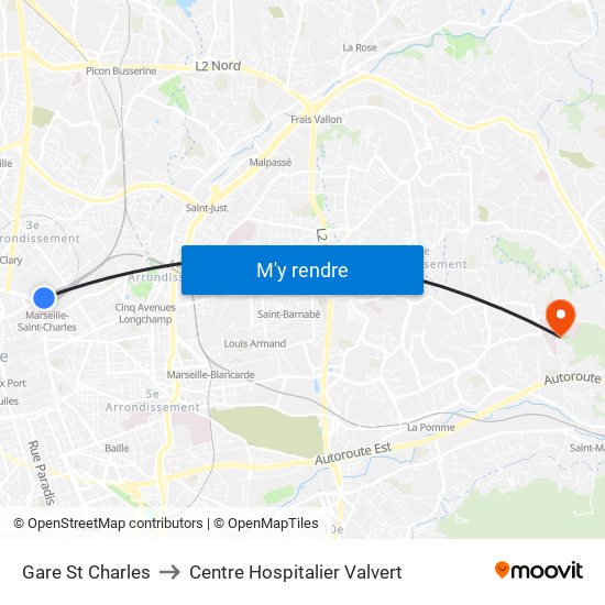 Gare St Charles to Centre Hospitalier Valvert map