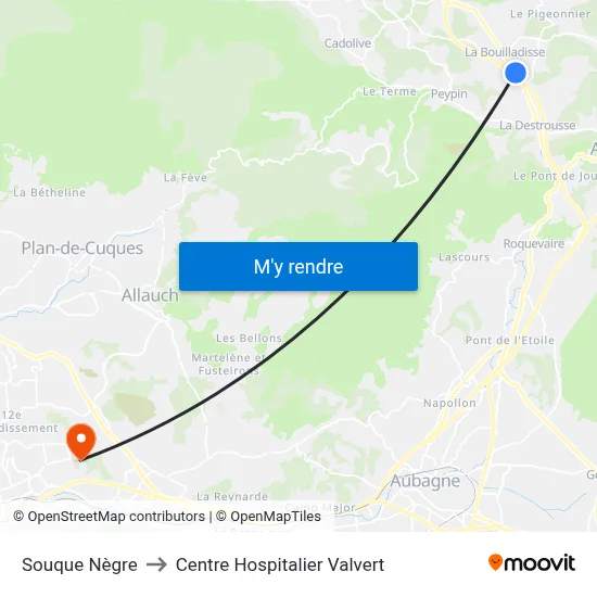 Souque Nègre to Centre Hospitalier Valvert map