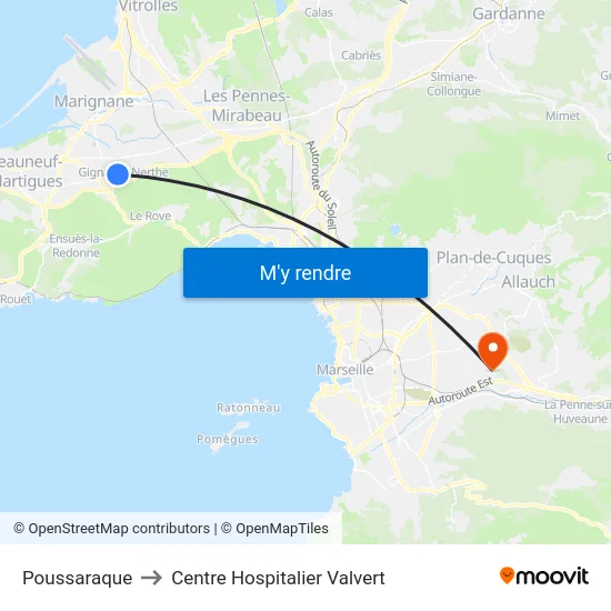 Poussaraque to Centre Hospitalier Valvert map
