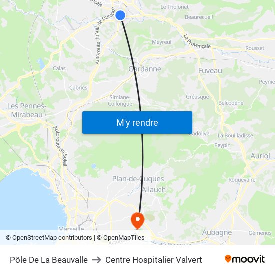 Pôle De La Beauvalle to Centre Hospitalier Valvert map