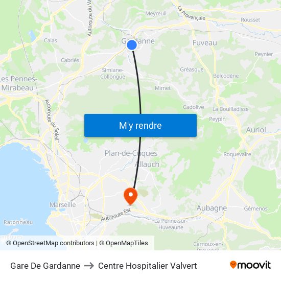 Gare De Gardanne to Centre Hospitalier Valvert map