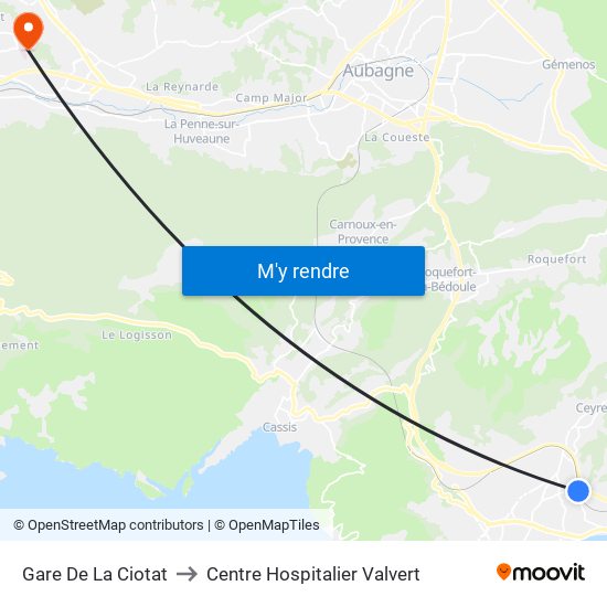 Gare De La Ciotat to Centre Hospitalier Valvert map