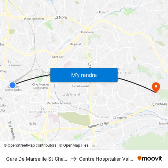 Gare De Marseille-St-Charles to Centre Hospitalier Valvert map