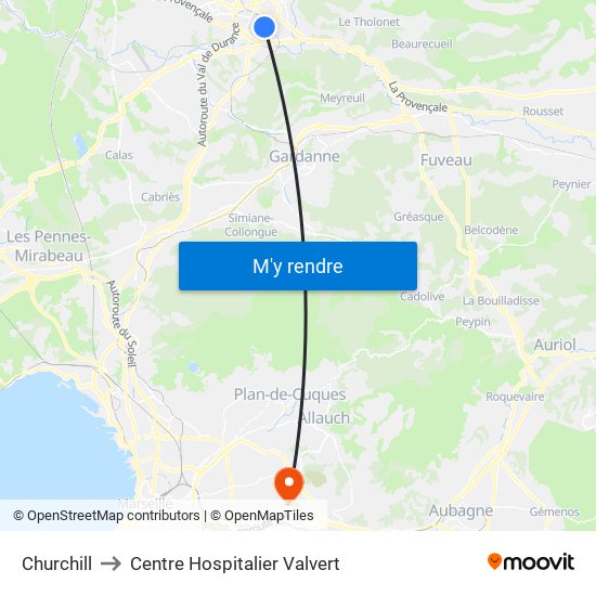 Churchill to Centre Hospitalier Valvert map