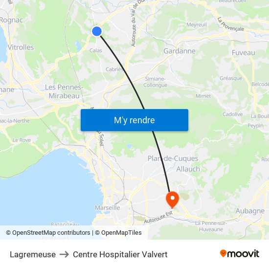 Lagremeuse to Centre Hospitalier Valvert map