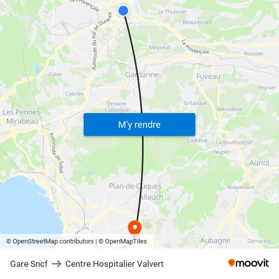 Gare Sncf to Centre Hospitalier Valvert map