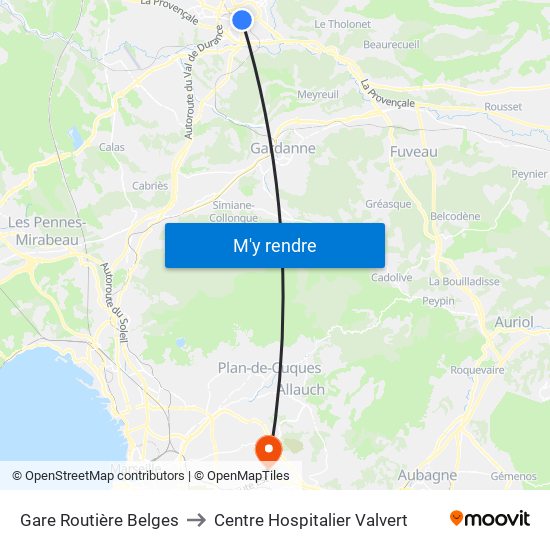 Gare Routière Belges to Centre Hospitalier Valvert map