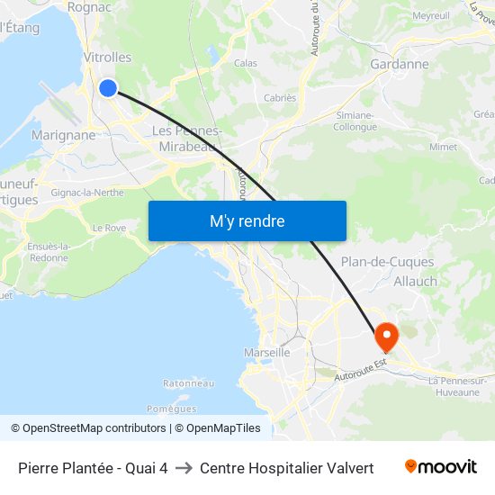 Pierre Plantée - Quai 4 to Centre Hospitalier Valvert map