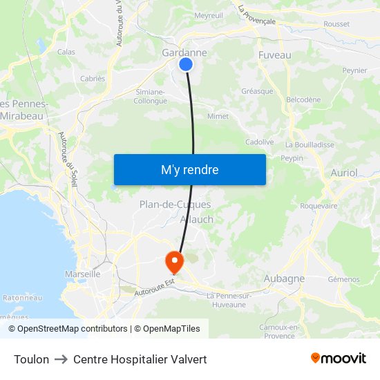 Toulon to Centre Hospitalier Valvert map
