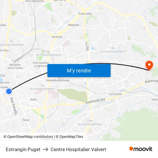 Estrangin Puget to Centre Hospitalier Valvert map